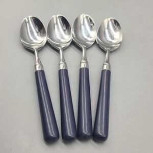 Vintage Stanley Roberts Set (4) Teaspoons Spectrum Navy Blue Handle Stainless